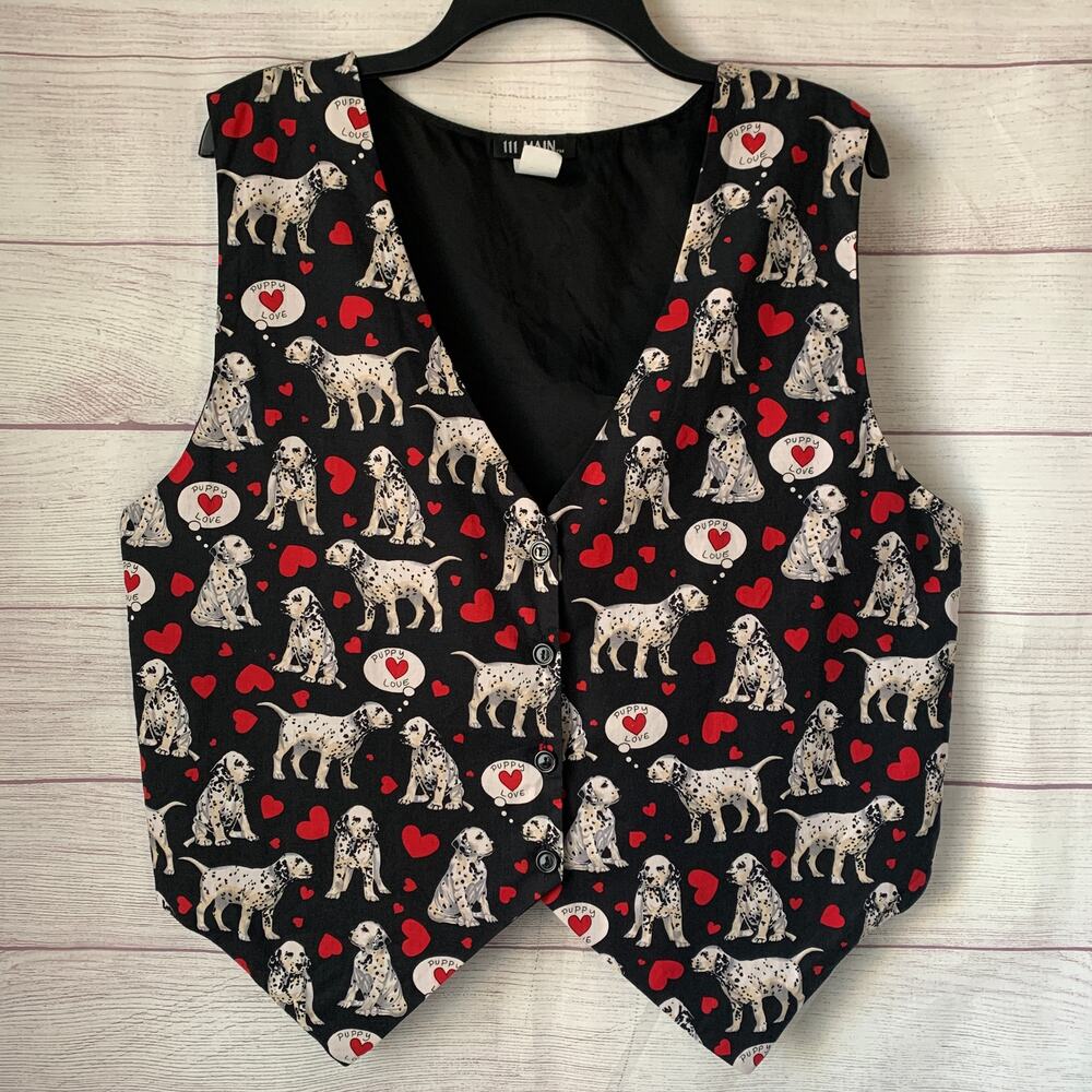 111 Main Vintage Dalmatian Dog Vest with Puppy Love Hearts and Back Tie Size 2X